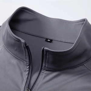 Men's UPF100+ sun protection long sleeve shirt with stand collar and half-zipper in grey