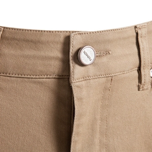 Men's khaki cotton straight-leg casual pants with metal button and belt loop details