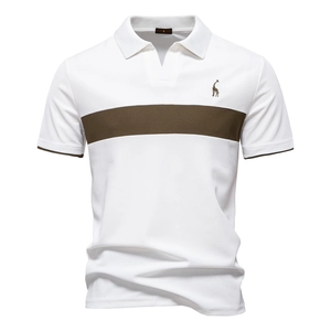 Men Casual Short Sleeve Polo Shirt Color Block Giraffe Embroidery V Neck Summer Fashion Top For Men Outdoor Daily Wear