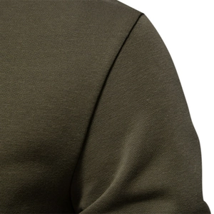 Men's loose casual round neck sweatshirt in army green, focus on shoulder stitching