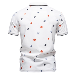 Polo homme en coton blanc avec imprimé lettres intégral et col sport décontracté