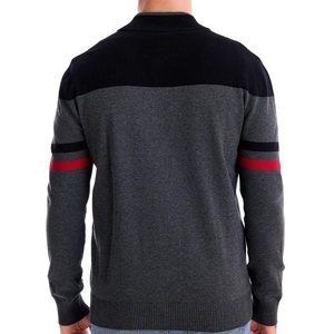 Gilet en maille pour homme noir et gris avec rayures rouges sur les manches style décontracté