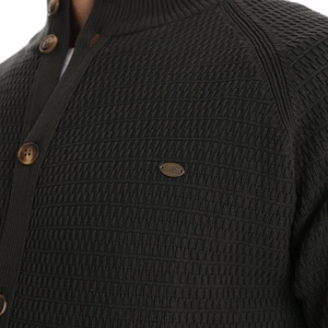 Men's olive green cardigan with high-quality waffle texture and classic button closure