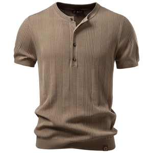 Polo Henley Décontracté pour Hommes Tricot Côtelé Viscose Polyester Manches Courtes Respirant Été Quotidien
