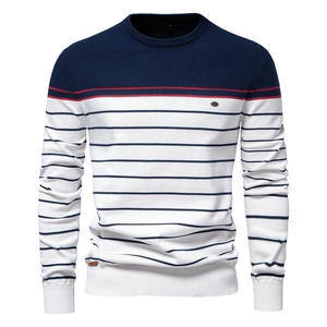 Men's Color Block Striped Knitwear Casual Slim Fit Round Neck Long Sleeve Sweater Soft Cotton Blend Pullover For Autumn Winter