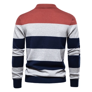Maglione polo uomo slim a maniche lunghe con design a righe color block vista retro