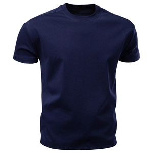 T-shirt homme bleu marine en coton ammoniaque liquide de haute qualité avec col rond