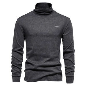 Men's Turtleneck Long Sleeve T-Shirt Cotton Blend Breathable Base Layer Solid Color Casual Slim Fit Fashion Clothing