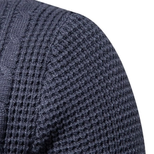 Men's waffle knit sweater in deep blue featuring premium texture and shoulder seam detail
