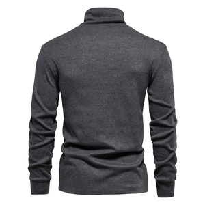 Men's dark gray turtleneck long sleeve thermal shirt with ribbed cuffs back view