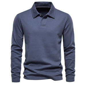 Men's Casual Long Sleeve Polo Shirt Cotton Blend Pique Fabric Solid Color Turn Down Collar Business Casual Top For Men