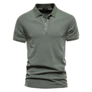 Men Casual Short Sleeve Polo Shirt Cotton Pique Breathable Solid Color Turn Down Collar Business Sporty Tops For Summer