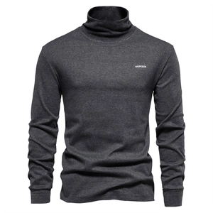 Men's dark grey knitted turtleneck sweater with long sleeves and high collar fit