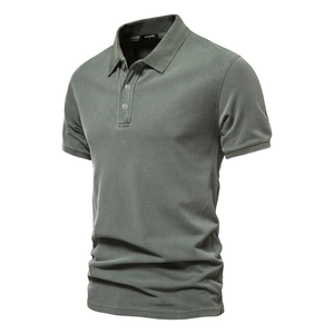 Men's cotton piqué polo shirt in sage green with three-button placket and classic collar