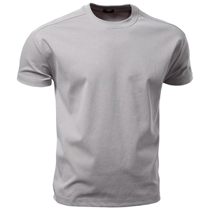 T-shirt homme en coton liquide gris clair de haute qualité avec col rond renforcé