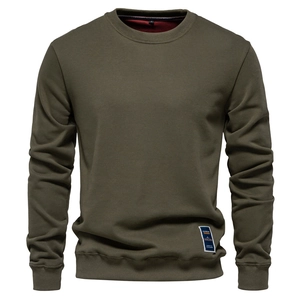 Sweat-shirt col rond vert olive, coupe décontractée avec manches longues et bords-côtes