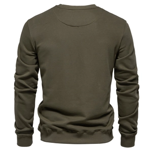 Sweat-shirt homme vert olive col rond, vue de dos avec finitions bords-côtes