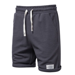 Men's Casual Waffle Knit Shorts Summer Sporty Cotton Blend Solid Color Elastic Waist Drawstring Breathable Five-Point Shorts