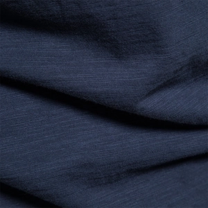 Navy blue slub cotton t-shirt with premium knitted texture and soft breathable fabric