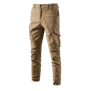 Men's Casual Cotton Cargo Pants Multi-Pocket Straight Fit Breathable Solid Color Outdoor Workwear Trousers For Men