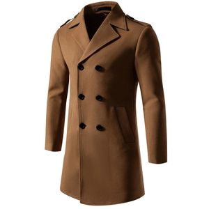 Men Mid-Length Double Breasted Wool Blend Peacoat Notched Lapel Overcoat Epaulettes Smart Business Casual Daily Jacket