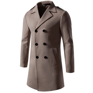 Men's business casual double-breasted trench coat with classic lapel in khaki finish