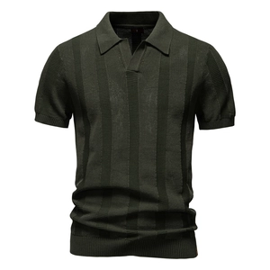 Polo da Uomo in Maglia Traspirante a Righe Traforata Manica Corta Streetwear Urban Casual Tops Misto Viscosa Estate