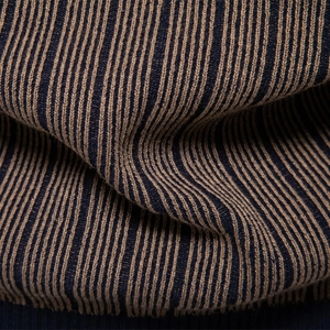 Men's slim fit mock neck sweater with high-quality navy blue and khaki ribbed stripes