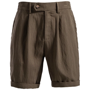 Men's business casual Lyocell cotton shorts in dark khaki with elastic waist