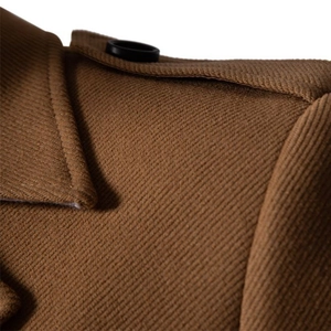 Classic camel business casual coat with detailed shoulder epaulet and twill texture