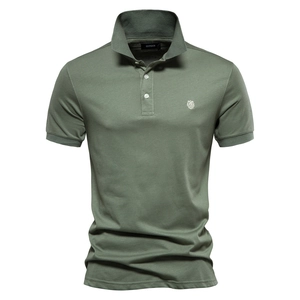 Polo pour Hommes en Pur Coton Respirant Piqué Manches Courtes Haut Avec Broderie Tête de Lion Style Business Casual Été pour Hommes