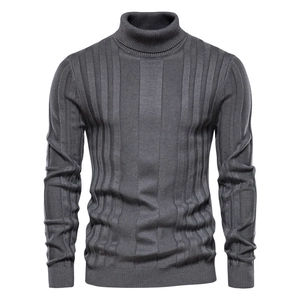 Maglione da Uomo in Maglia a Dolcevita Misto Cotone a Costine Pullover Slim Fit Casual Manica Lunga Calda Tinta Unita Top Autunno Inverno