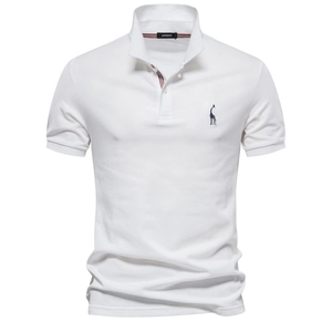 Polo de Manga Corta para Hombre Mezcla de Algodón Cuello de Solapa Casual Bordado de Jirafa Color Sólido Polo Básico
