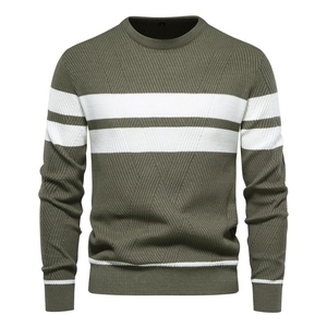 Men Striped Knitted Sweater Rabbit Hair Blend Round Neck Long Sleeve Warm Pullover Casual Urban Fashion Jumpers Tops For Men