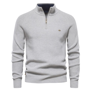 Men Half Zipper Stand Collar Knit Sweater Long Sleeve Cotton Blend Ribbed Pullover Slim Fit Autumn Casual Business Fashion Outerwear Tops