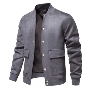 Herren Bomberjacke Aus Wildlederimitat Stehkragen Lässige Baseballjacke Mit Pattentaschen Druckknopf Oberbekleidung