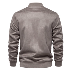 Graue Bomberjacke aus Wildlederimitat für Herren mit Rippstrickkragen und sportlichem Schnitt