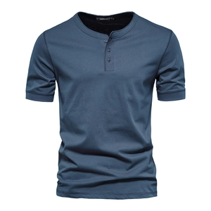 Men Short Sleeve Henley T-Shirt Solid Color Slim Fit Knitted Cotton Top Breathable Casual Summer Fashion Shirts For Men