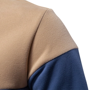 Men's premium cotton long sleeve polo sweatshirt with khaki and navy color block design