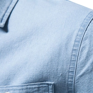 Men's casual long sleeve light blue denim shirt with durable stitch pockets