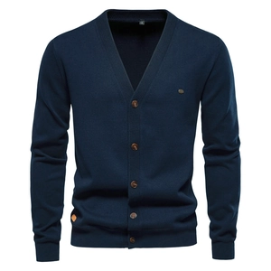 Men V Neck Knit Cardigan Sweater Business Casual Slim Fit Long Sleeve Button Up Outwear Soft Cotton Solid Color Tops