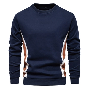 Men Crewneck Sweatshirt Cotton Blend Color Block Patchwork Slim Fit Casual Long Sleeve Pullover