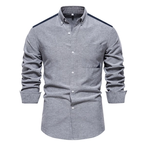 Men's Oxford Shirt Casual Contrast Color Long Sleeve Patchwork Cotton Blend Top Button Down Collar With Chest Pocket