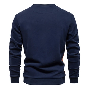 Navy blue crewneck long sleeve sweatshirt for men with contrast stitching on back