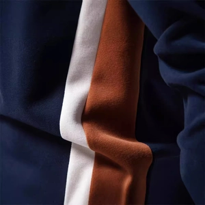 Mens slim fit sweatshirt with navy knit fabric and contrast white and orange side stripes