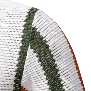 Men's striped hollow knit polo shirt with breathable mesh stitch and colorblock design