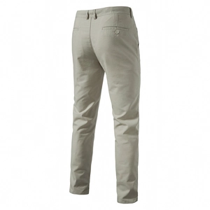 Men's breathable cotton linen casual trousers in khaki with straight-leg cut and back pockets