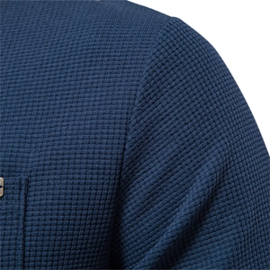 Navy waffle knit long sleeve T-shirt for men with premium cotton texture and detail