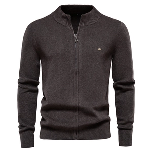 Men Knit Cardigan Sweater Viscose Blend Stand Collar Full Zip Long Sleeve Solid Color Casual Autumn Winter Outerwear Men