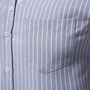 Men's slim fit cotton linen long sleeve shirt with gray striped pocket detail